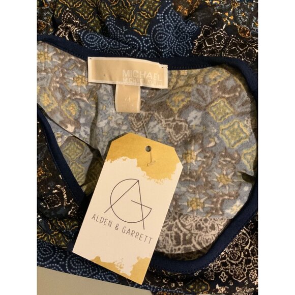 Michael Michael Kors Blue & Green Floral Print Flare Sleeve Dress, Size Medium - Picture 7 of 8